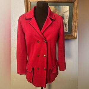 1960s Mod Red and Navy Zephyr Wool Double Breasted Sweater Blazer S